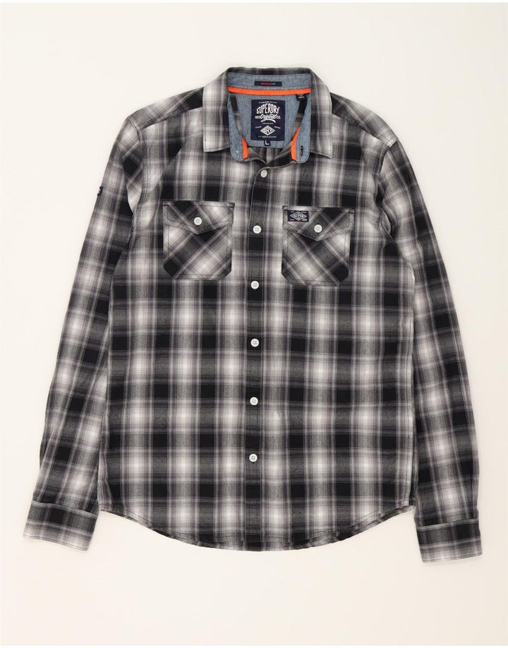 Ανδρικό πουκάμισο SUPERDRY μεγάλο μαύρο καρό βαμβακερό