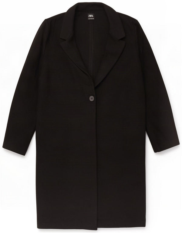 Zara Γυναικείο παλτό 1 κουμπιού UK 14 Medium Black Polyester