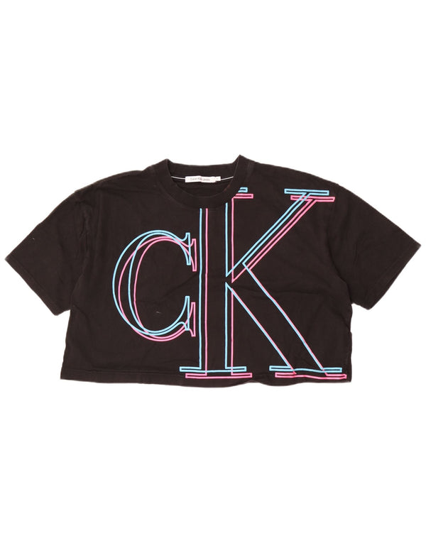 Γυναικείο Calvin Klein Crop γραφικό μπλουζάκι τοπ UK 18 XL μαύρο