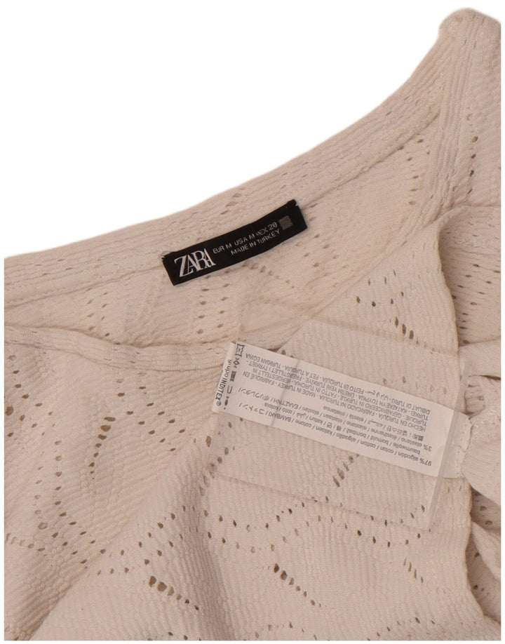 Zara Γυναικεία Μπλούζα Crop Top UK 12 Μεσαία Λευκή Βαμβακερή