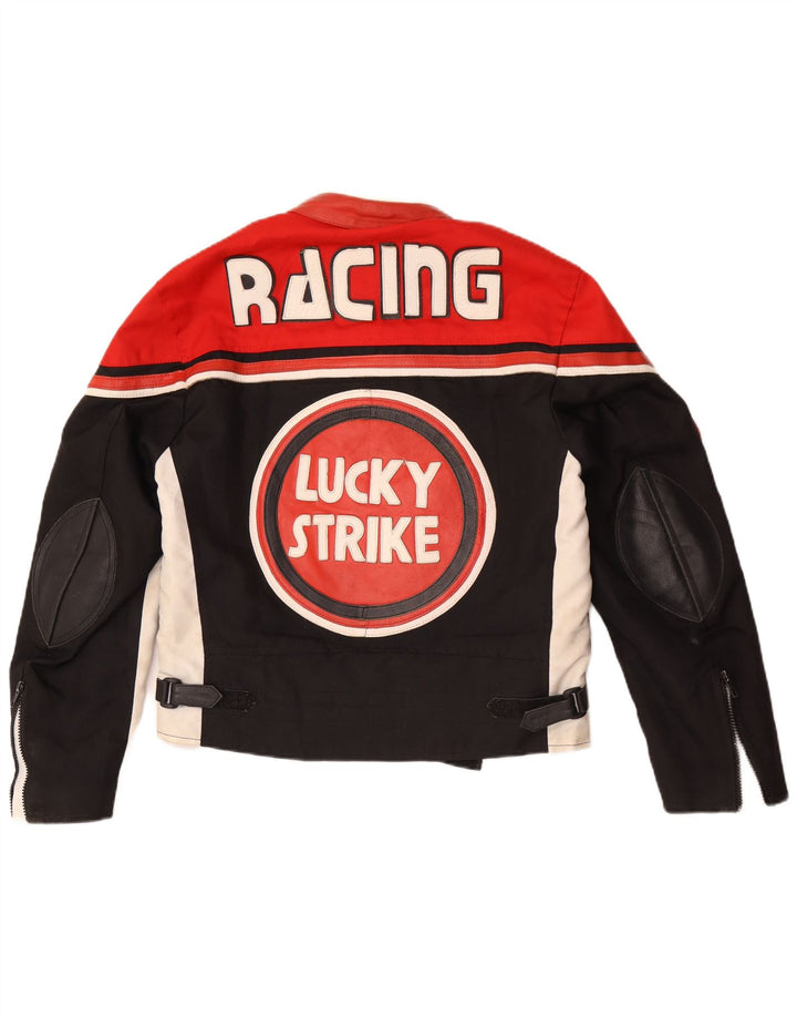 Lucky Strike Mens Graphic Racer Jacket UK 36 Small Black Colourblock