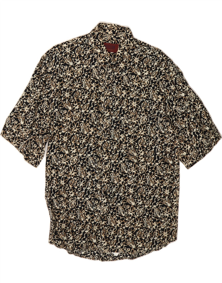 NICHOLSON Mens Short Sleeve Shirt Medium Black Floral Viscose Vintage Nicholson and Second-Hand Nicholson from Messina Hembry 