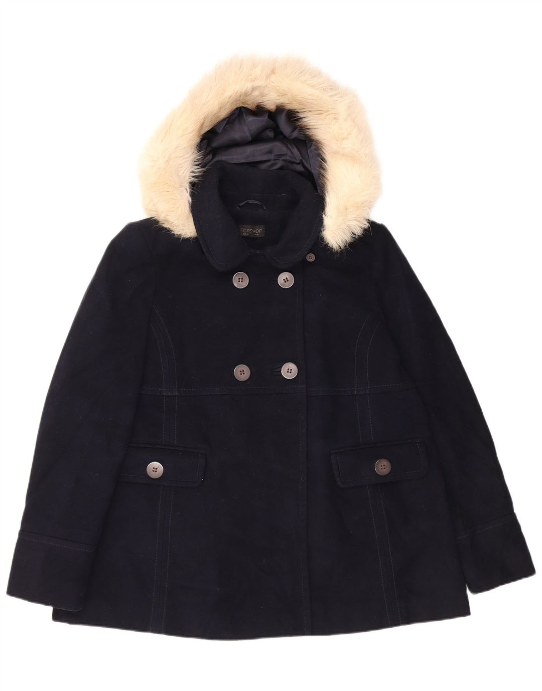 Topshop Γυναικείο παλτό μπιζελιού με κουκούλα UK 14 Large Navy Blue Polyester
