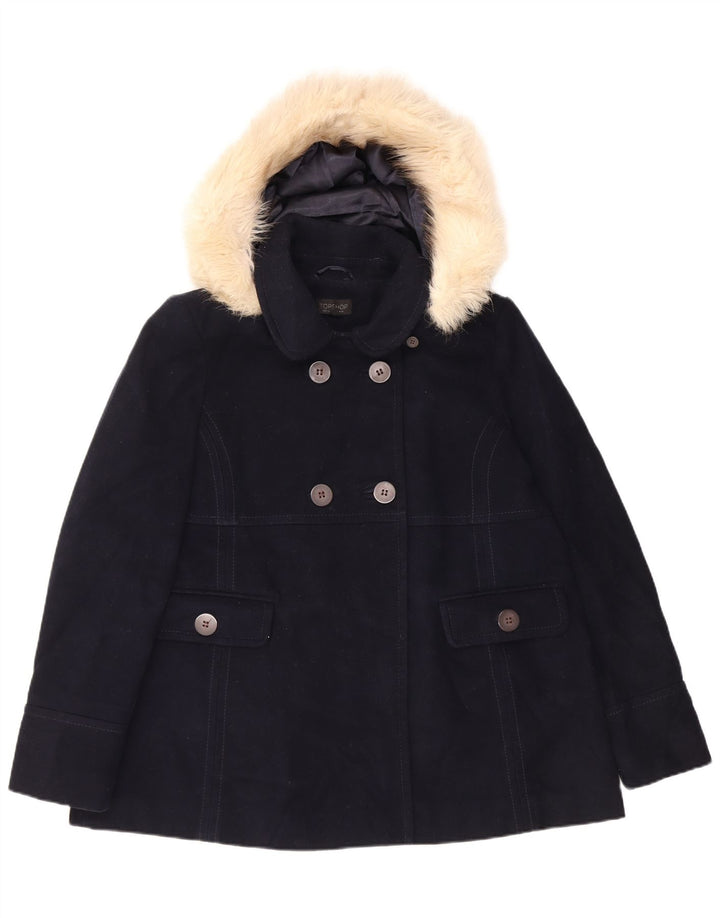 Topshop Γυναικείο παλτό μπιζελιού με κουκούλα UK 14 Large Navy Blue Polyester
