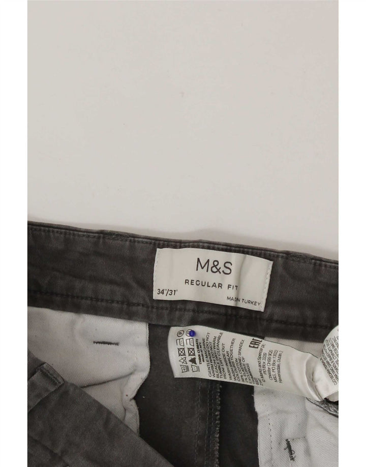 Marks & Spencer Ανδρικό παντελόνι Chino με κανονική εφαρμογή W34 L31 Γκρι βαμβακερό