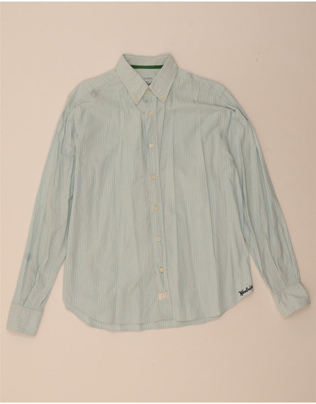 WOOLRICH Mens Shirt Large Blue Striped Cotton Vintage Woolrich and Second-Hand Woolrich from Messina Hembry 