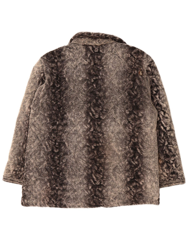 Vintage ανδρικό τζάκετ από ψεύτικη γούνα UK 40 Large Grey Animal Print