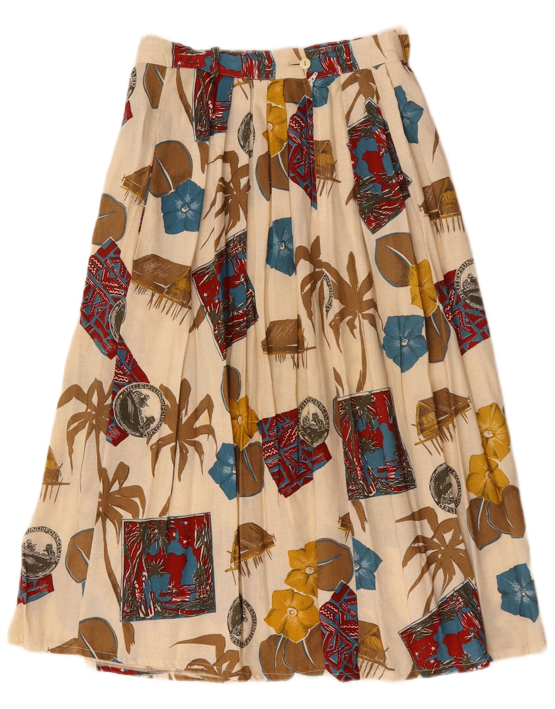 Vintage Γυναικεία Midi Φούστα W28 Medium Off White Floral