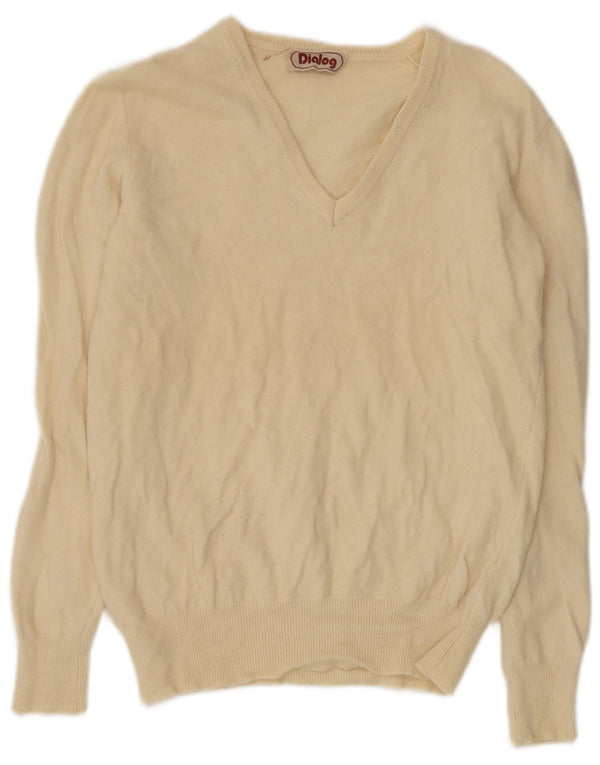 Vintage Γυναικείο πουλόβερ με λαιμόκοψη IT 50 XL Μπεζ μαλλί