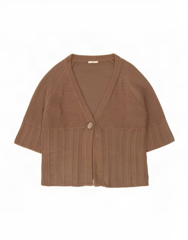 Marks & Spencer Γυναικείο πουλόβερ ζακέτα με 3/4 μανίκια UK 20 2XL καφέ βαμβακερό