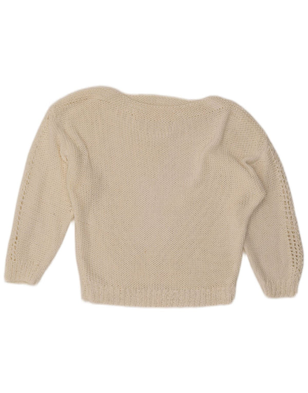 Vintage γυναικείο Crop Boat Neck Jumper πουλόβερ UK 14 Medium Off White
