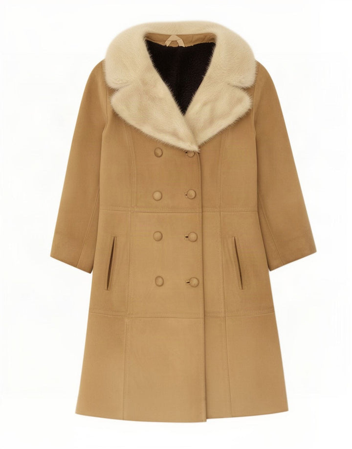 Vintage γυναικείο παλτό Shearling UK 14 Medium Beige Leather