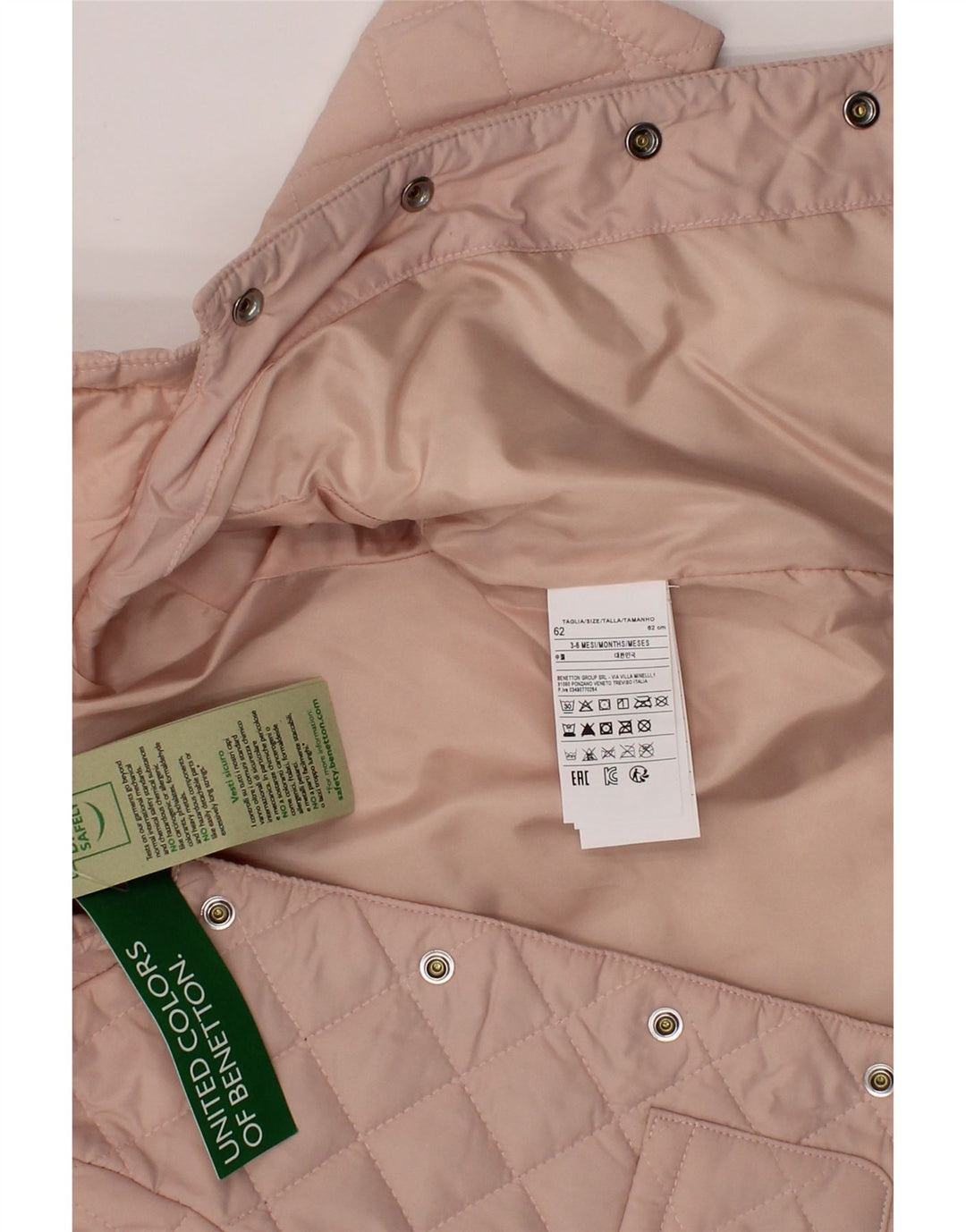 BENETTON Baby Girls Hooded Quilted Jacket 3-6 Months Pink Polyester Vintage Benetton and Second-Hand Benetton from Messina Hembry 