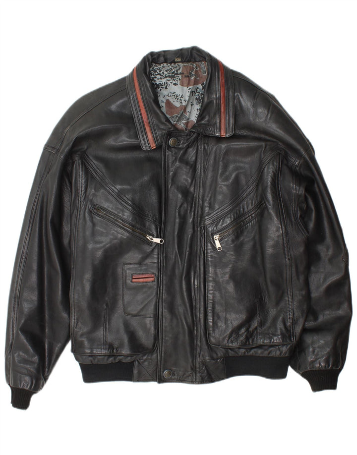 Angelo Litrico Ανδρικό Bomber Δερμάτινο Μπουφάν IT 50 Large Μαύρο Δερμάτινο