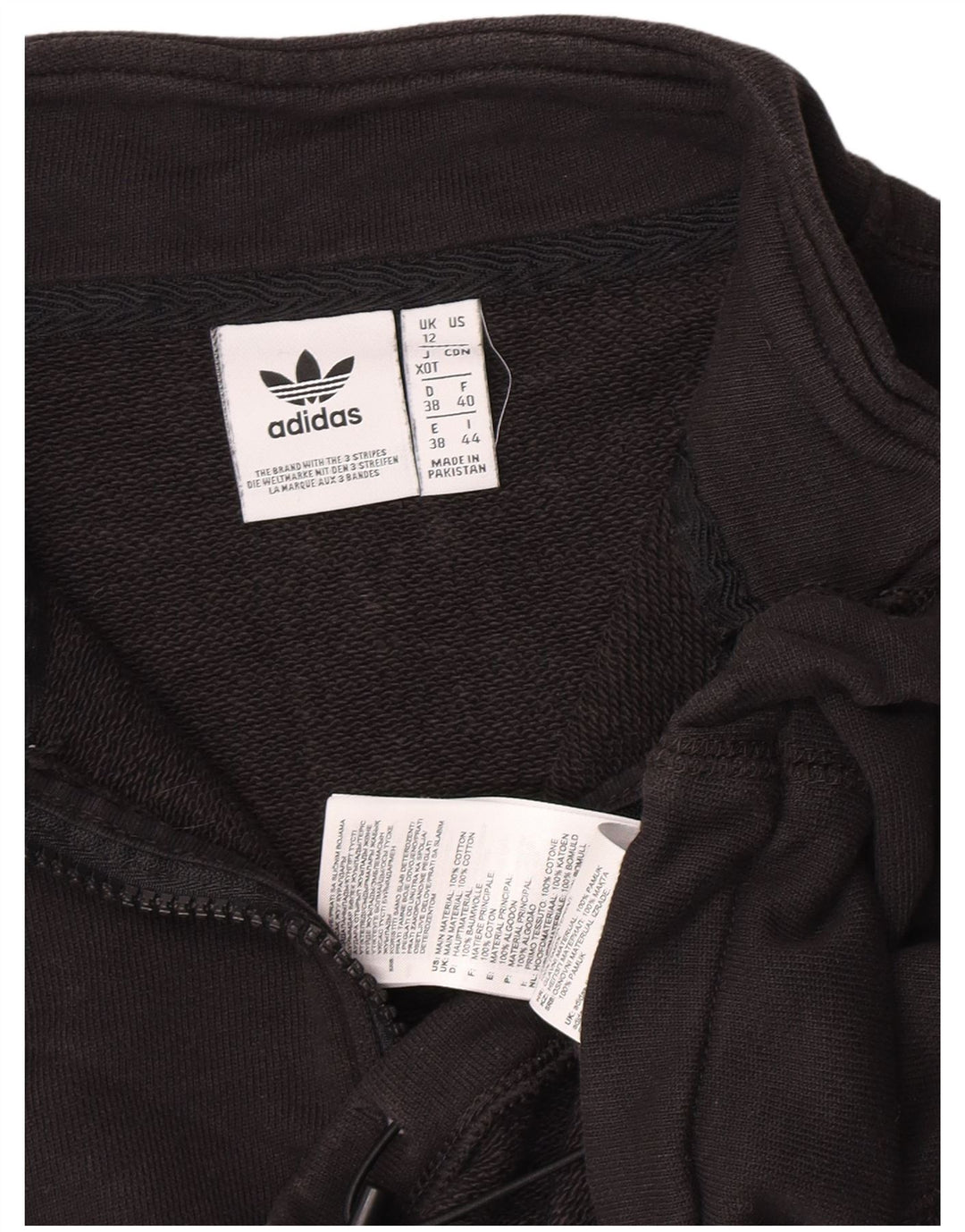 Γυναικείο φούτερ Adidas με φερμουάρ με λαιμόκοψη Jumper UK 12 μεσαίο μαύρο βαμβακερό