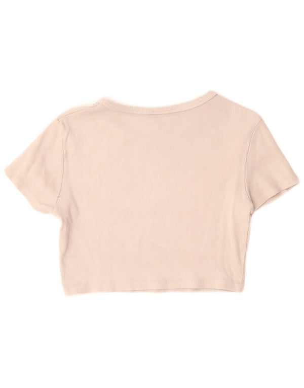Zara Γυναικείο T-Shirt γραφικό Crop Top UK 14 Large Grey Cotton