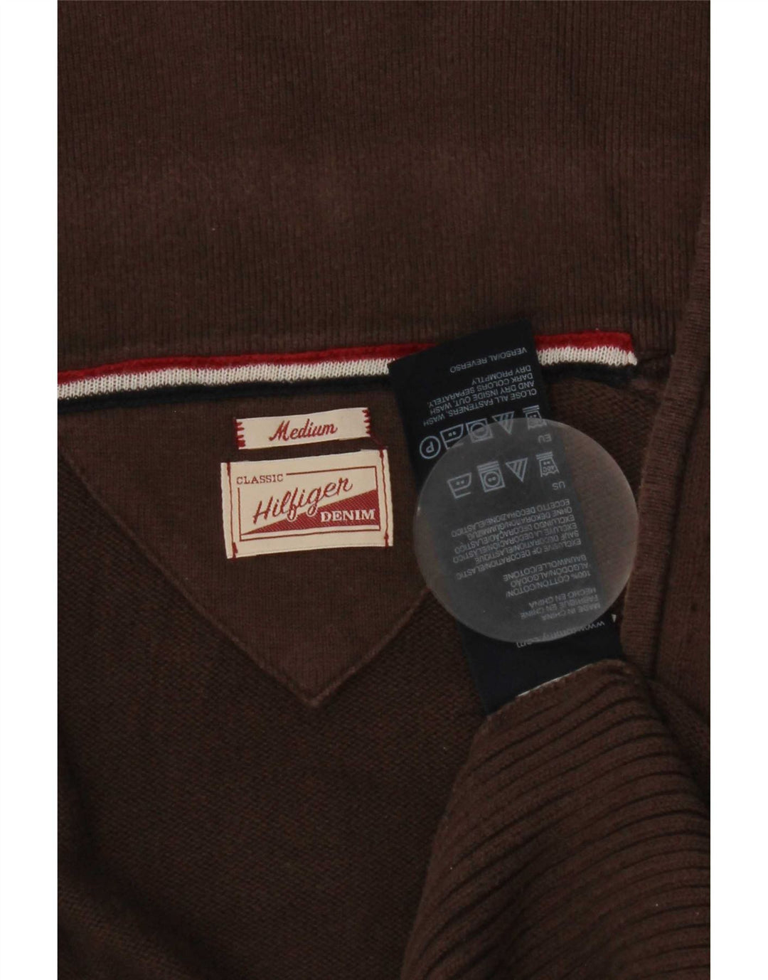 Ανδρικό πουλόβερ με ζακέτα Tommy Hilfiger, μεσαίο καφέ βαμβακερό