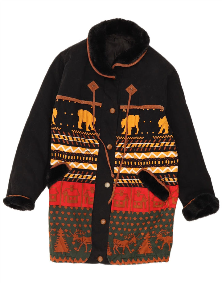 Νέο Γυναικείο Παλτό UK 16 Large Black Fair Isle