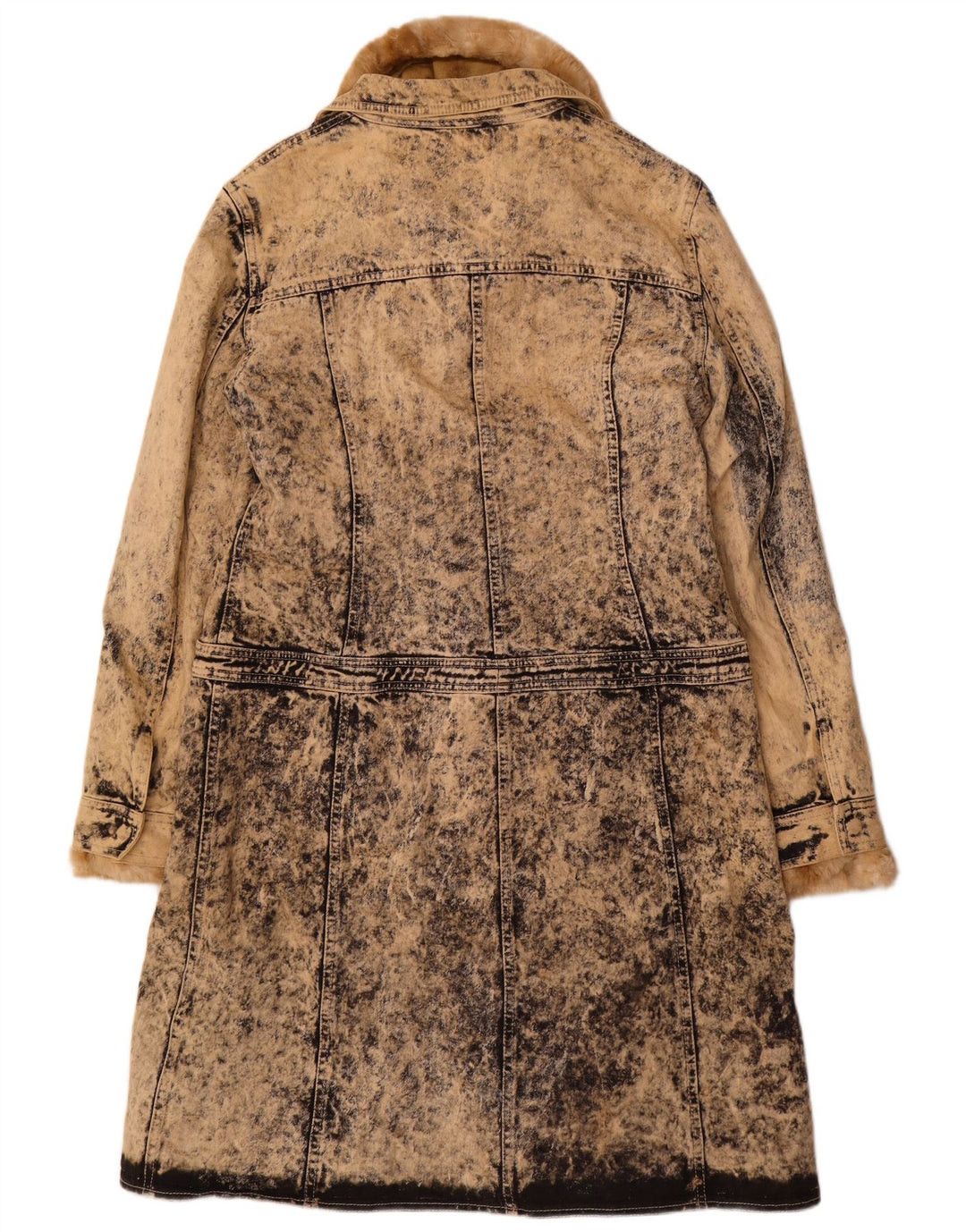 VINTAGE Γυναικείο Acid Wash Sherpa Denim Παλτό IT 46 Μεγάλο Μπεζ βαμβακερό