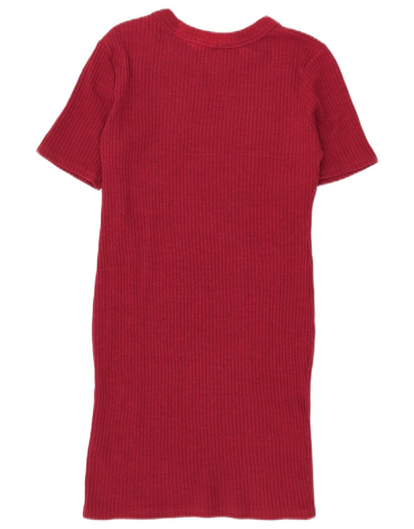 Zara Γυναικείο Trafaluc κοντομάνικο φόρεμα UK 14 Large Burgundy
