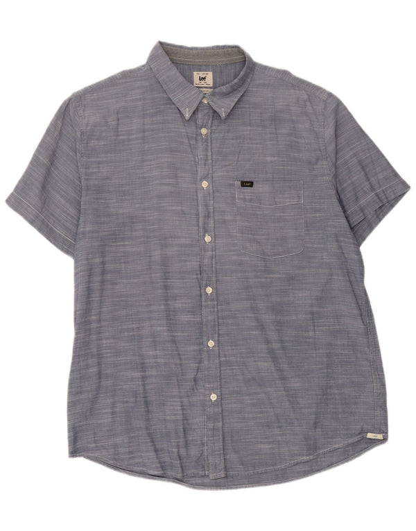 Ανδρικό κοντομάνικο πουκάμισο κανονικής εφαρμογής LEE 2XL μπλε βαμβακερό