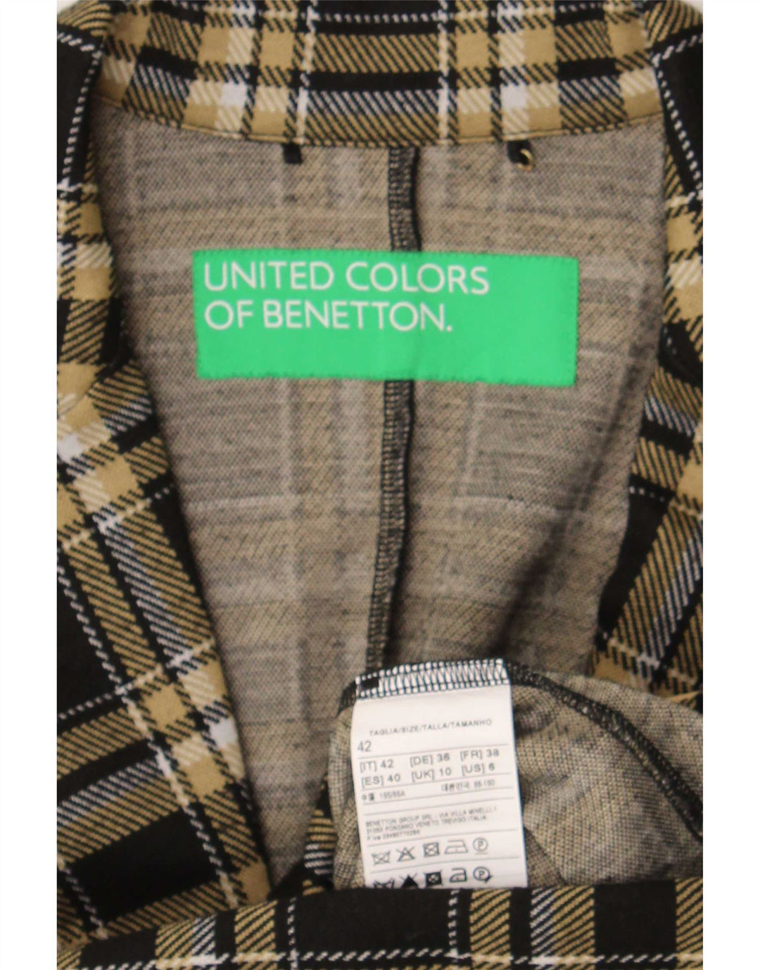 Benetton Γυναικείο μπουφάν σακάκι με 1 κουμπί UK 10 Small Black Check Polyester