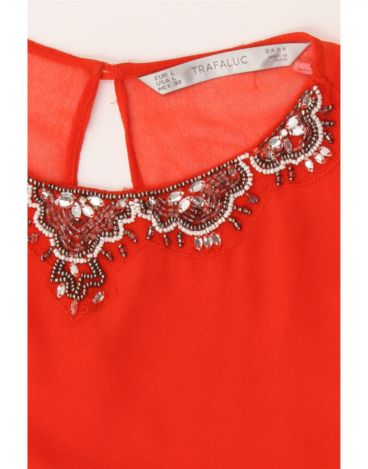 Zara Γυναικεία μακρυμάνικη μπλούζα See Through Μπλούζα UK 16 Large Orange