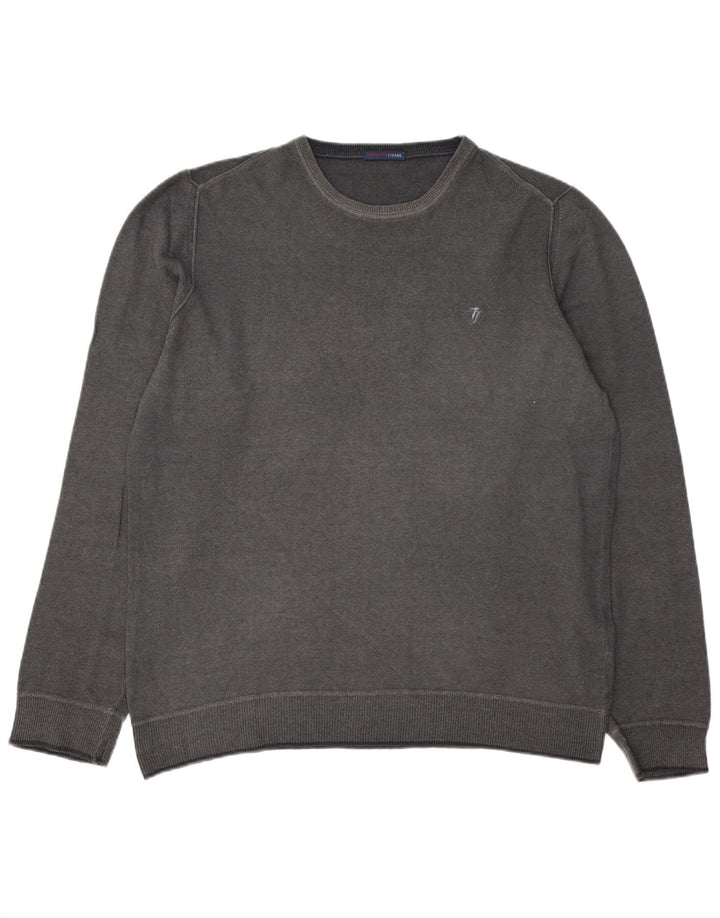 TRUSSARDI JEANS Ανδρικό πουλόβερ με λαιμόκοψη 2XL γκρι μαλλί