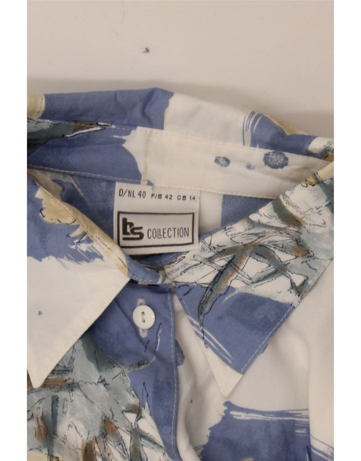VINTAGE Womens Short Sleeve Shirt UK 14 Large Blue Patchwork Viscose Vintage Vintage and Second-Hand Vintage from Messina Hembry 