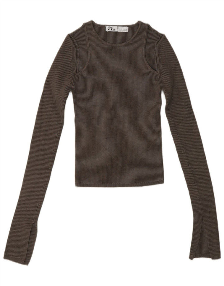 Γυναικείο πουλόβερ ZARA Crop Boat Neck Jumper UK 8 Small Brown