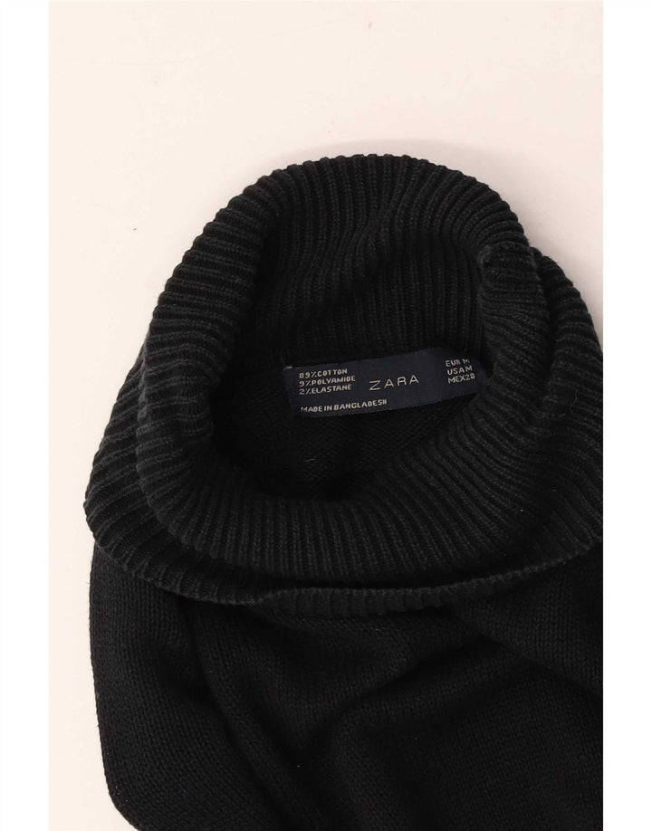 Zara Γυναικείο πουλόβερ με ρολό λαιμόκοψη UK 14 Medium Navy Blue βαμβακερό