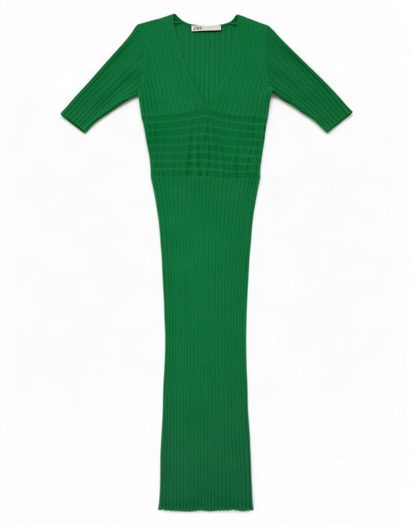 Zara Γυναικείο κοντομάνικο Maxi Φόρεμα UK 8 Small Green Viscose