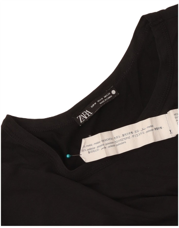 Zara Γυναικείο T-Shirt Top UK 12 Medium Black Modal