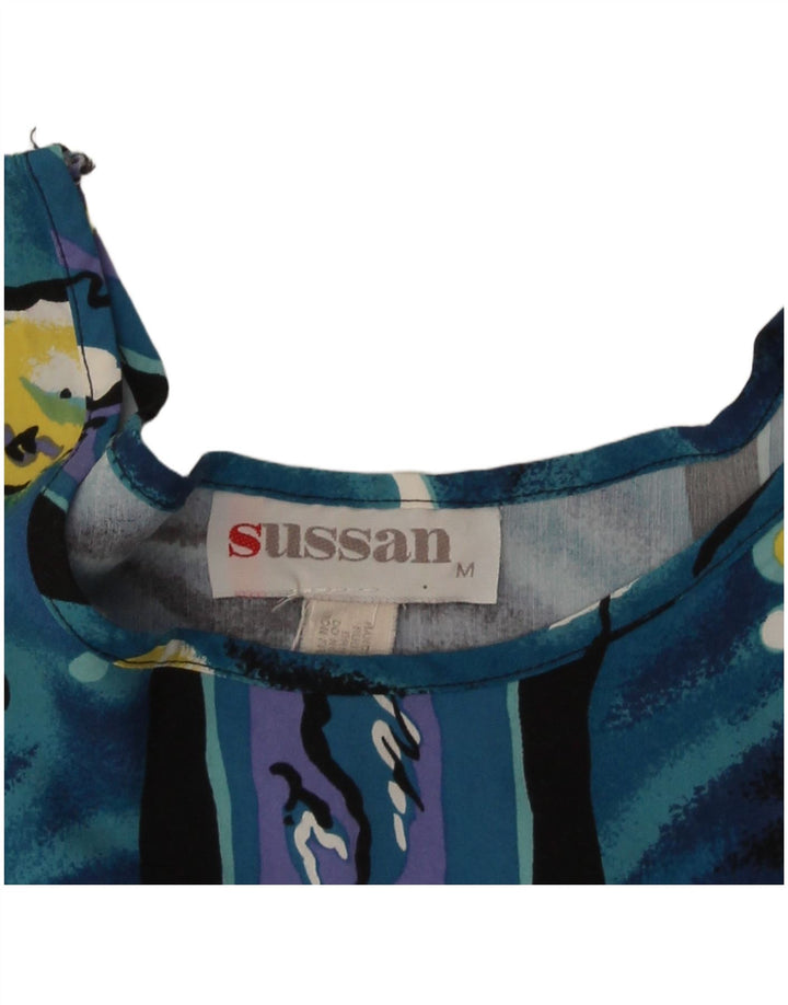 Vintage Γυναικεία Crop Abstract Pattern Μπλούζα UK 12 Medium Blue