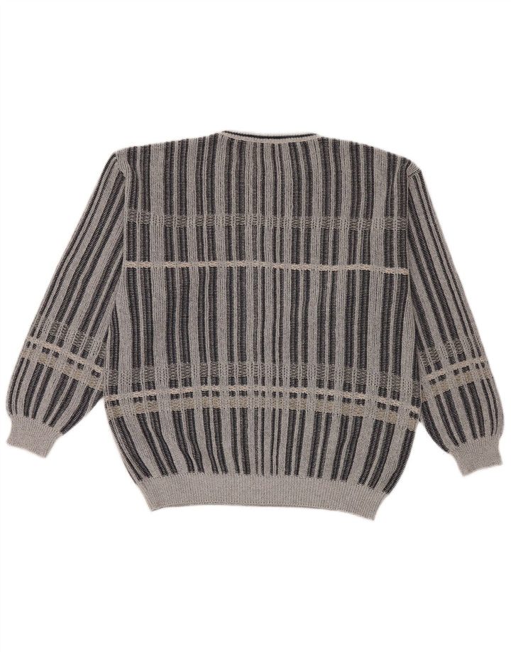 Vintage Ανδρικό πουλόβερ με λαιμόκαυμα IT 48 Medium Grey Check