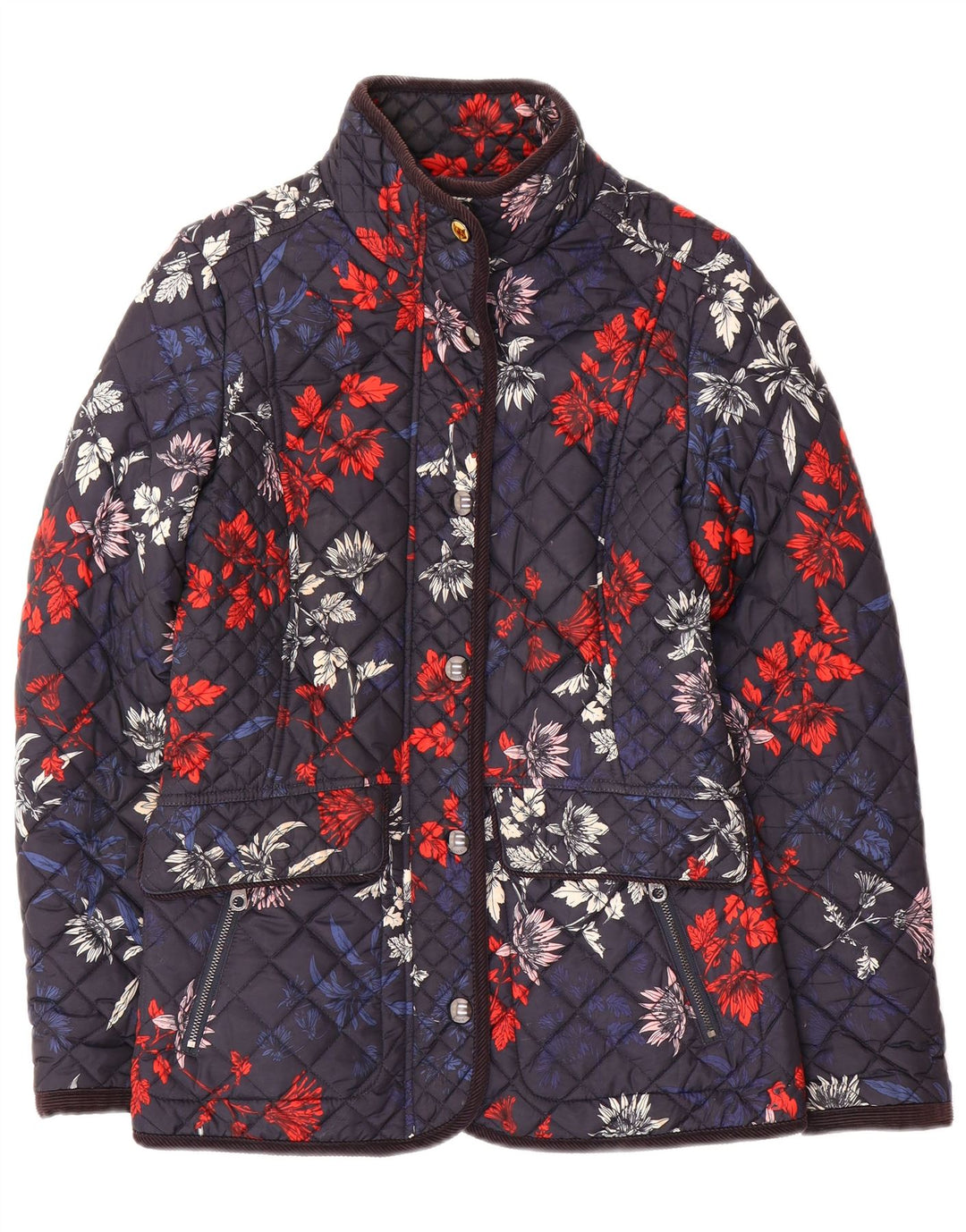 Joules Γυναικείο Καπιτονέ μπουφάν UK 8 Small Navy Blue Floral Polyamide