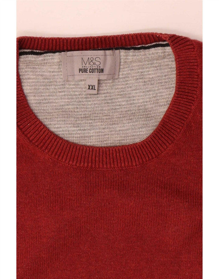 Marks & Spencer Ανδρικό πουλόβερ με λαιμόκοψη 2XL κόκκινο βαμβακερό