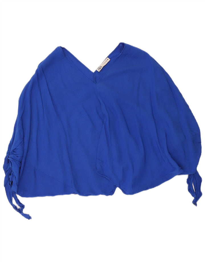 Zara Γυναικεία Μπλούζα Oversized Crop Top UK 14 Medium Blue Viscose