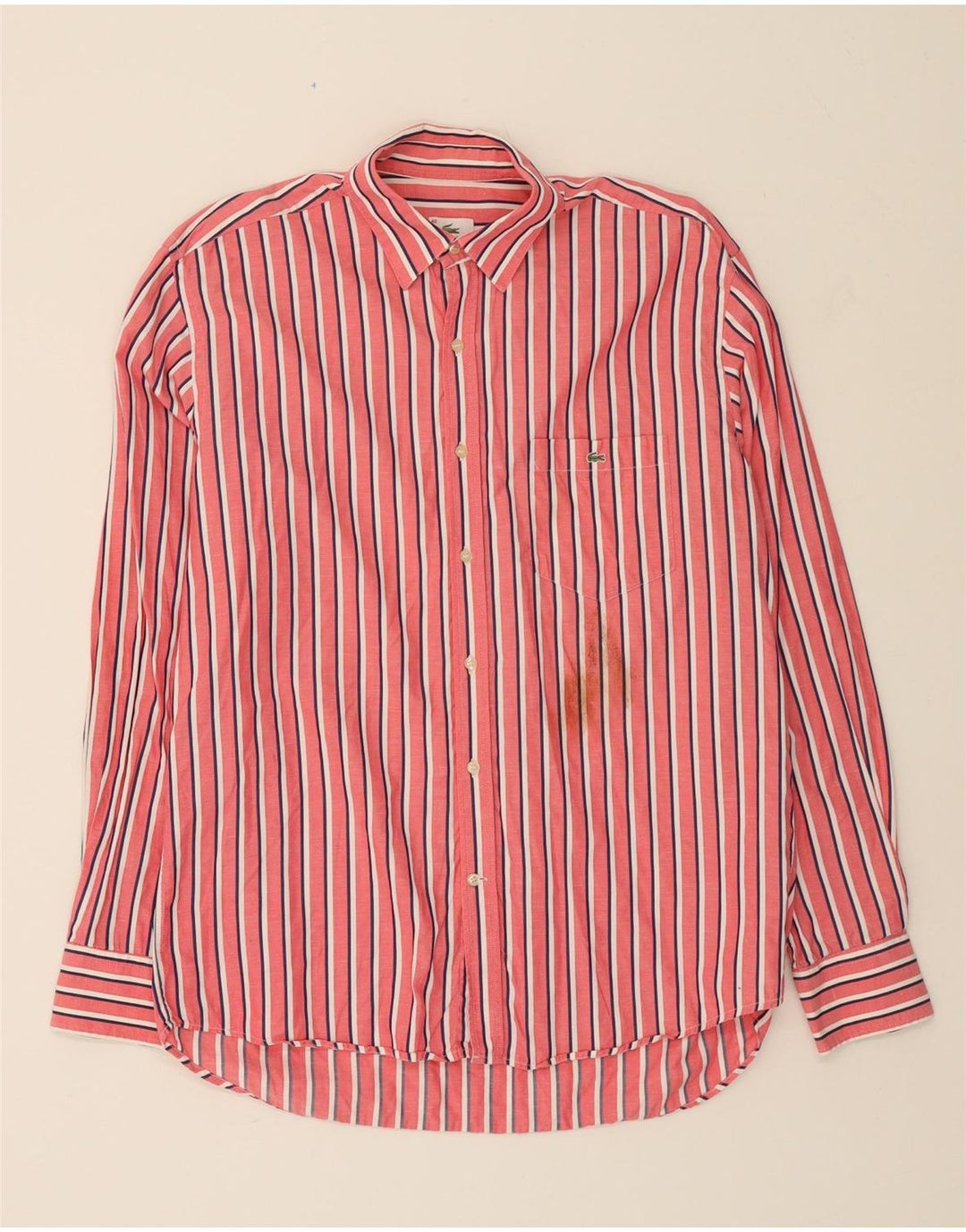 LACOSTE Mens Shirt Size 40 Large Pink Pinstripe Cotton Vintage Lacoste and Second-Hand Lacoste from Messina Hembry 