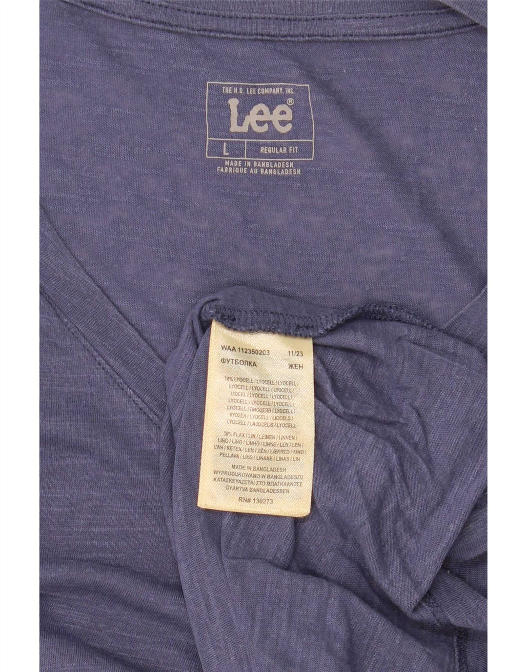 Lee Γυναικείο T-Shirt με κανονική εφαρμογή Top UK 16 Large Blue Lyocell
