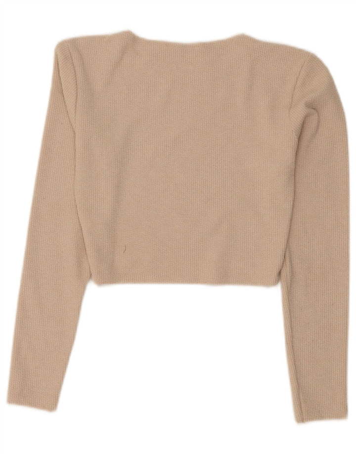 Zara Γυναικείο Crop Top Μακρυμάνικο UK 12 Medium Beige Πολυεστέρας