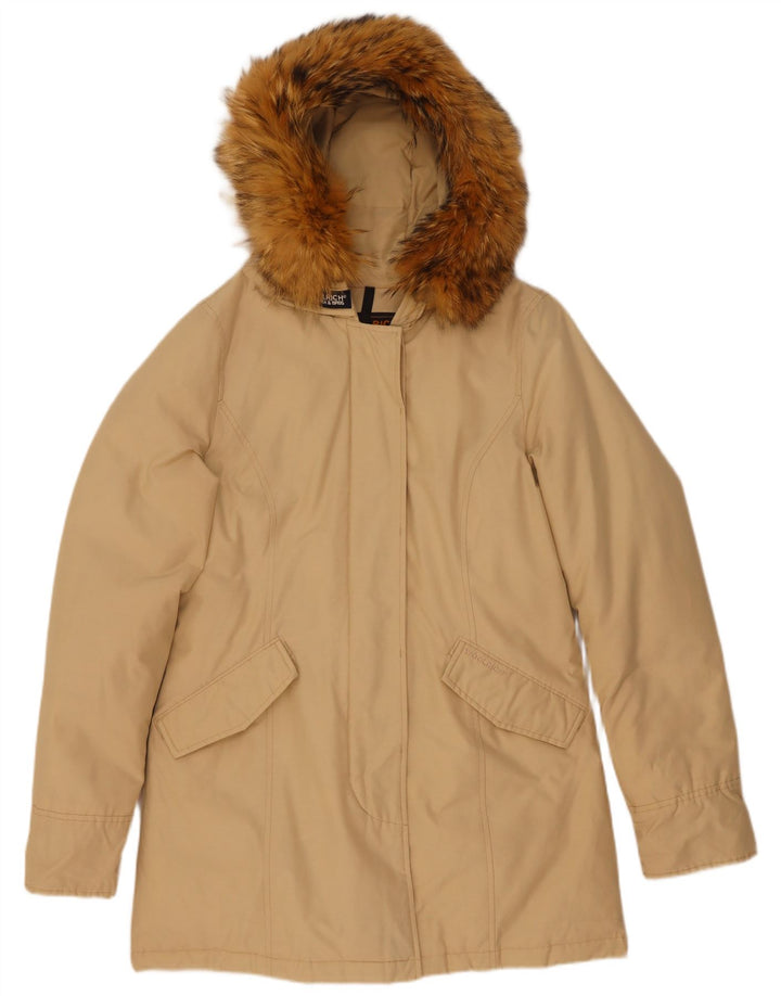 Woolrich Γυναικείο παλτό με κουκούλα UK 14 Βαμβακερό μεσαίο μπεζ