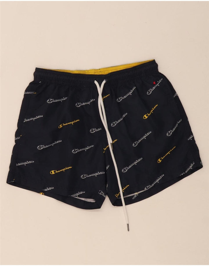 CHAMPION Mens Graphic Swimming Shorts Small Navy Blue Polyester Vintage Champion and Second-Hand Champion from Messina Hembry 
