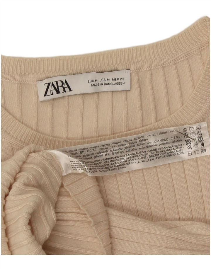 Zara Γυναικεία Μπλούζα Crop Top UK 12 Medium Off White Viscose