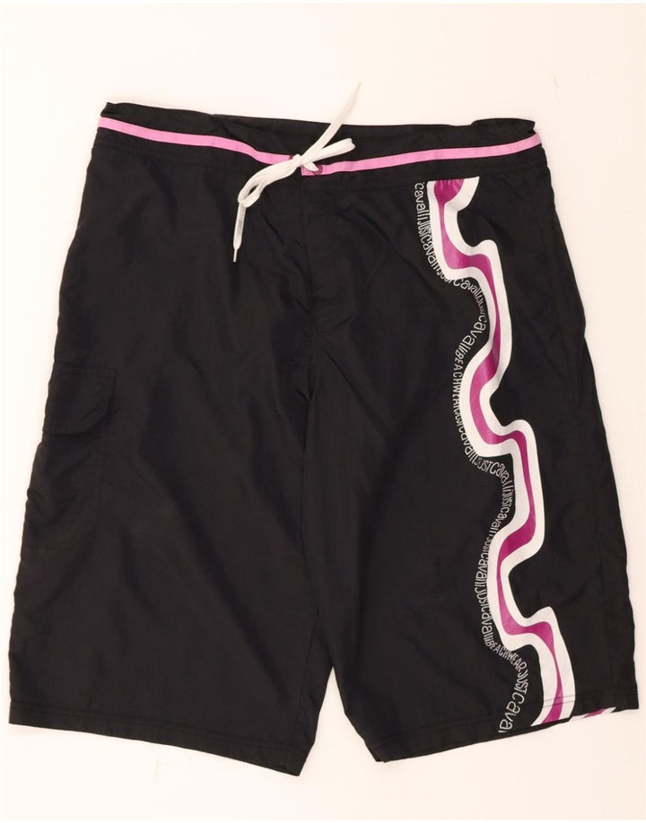 JUST CAVALLI Mens Graphic Swimming Shorts XL Black Polyamide Vintage Just Cavalli and Second-Hand Just Cavalli from Messina Hembry 