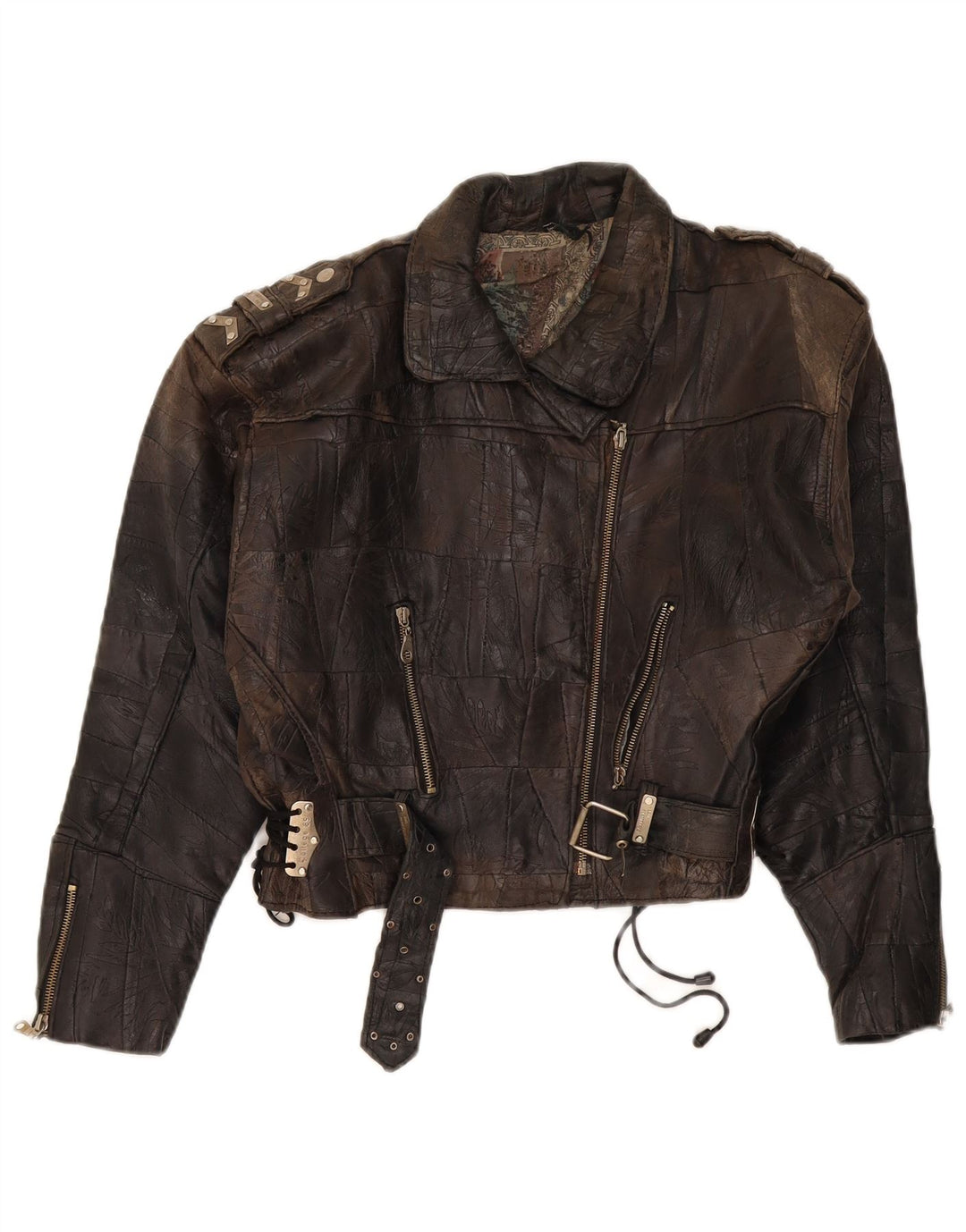 DR MARTENS Γυναικείο Crop Δερμάτινο Μπουφάν Biker UK 18 XL Καφέ συνονθύλευμα