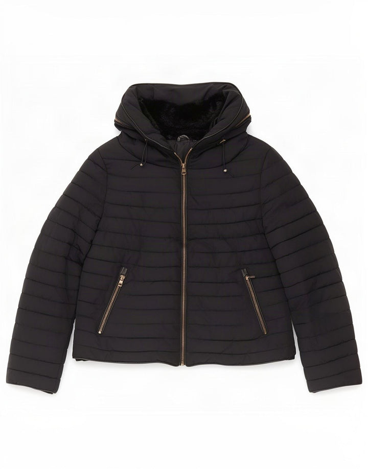 Zara Γυναικείο μπουφάν με κουκούλα UK 18 XL Μαύρο Πολυεστέρας