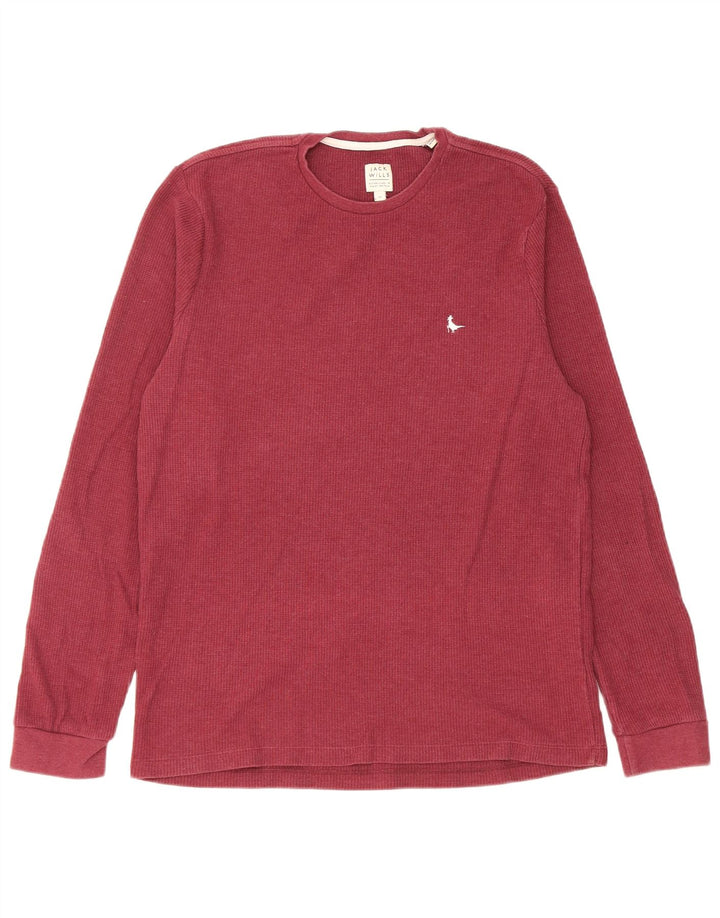 Jack Wills Ανδρικό μακρυμάνικο μπλουζάκι από μεσαίο μπορντό βαμβάκι