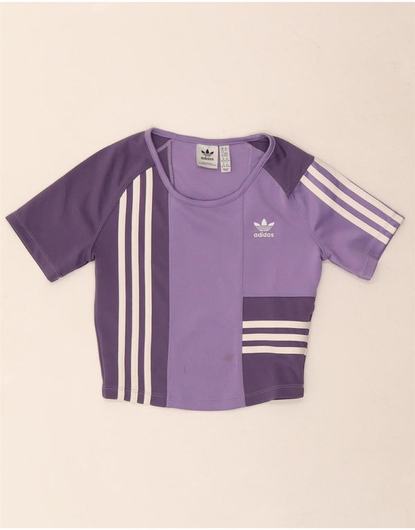 Γυναικείο μπλουζάκι ADIDAS Crop Top UK 4/6 XS Purple Colorblock Polyester