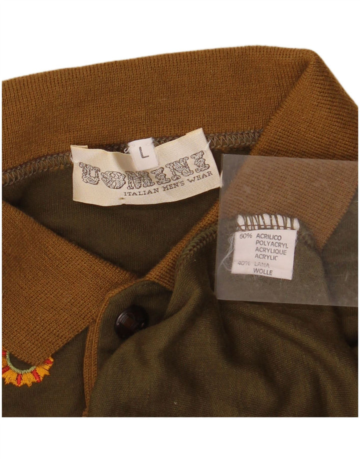 Ανδρικό πουλόβερ με λαιμό πόλο VINTAGE Μεγάλο Χακί Ακρυλικό